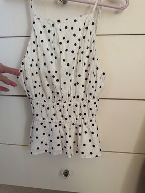 Abercrombie White Polka Dot Sleeveless Peplum Top